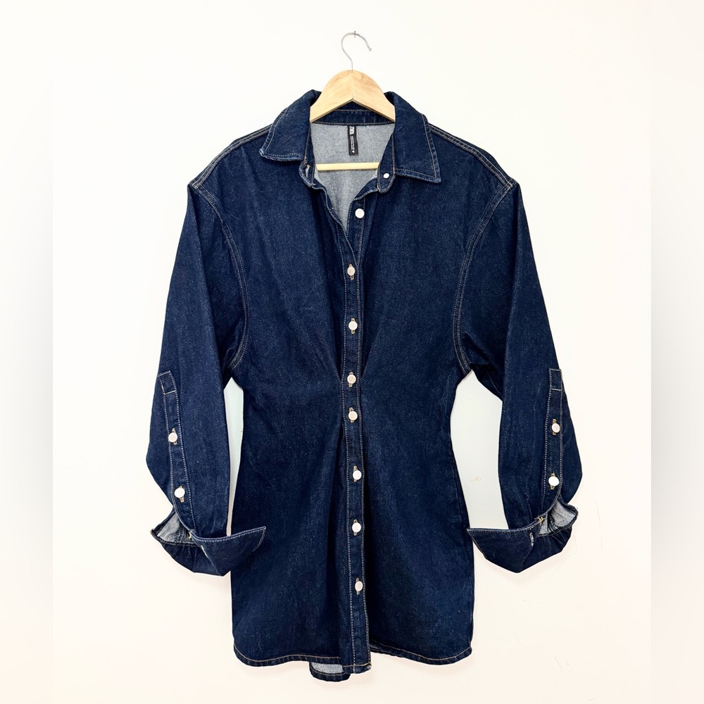 Zara dark denim cinched waist mini dress